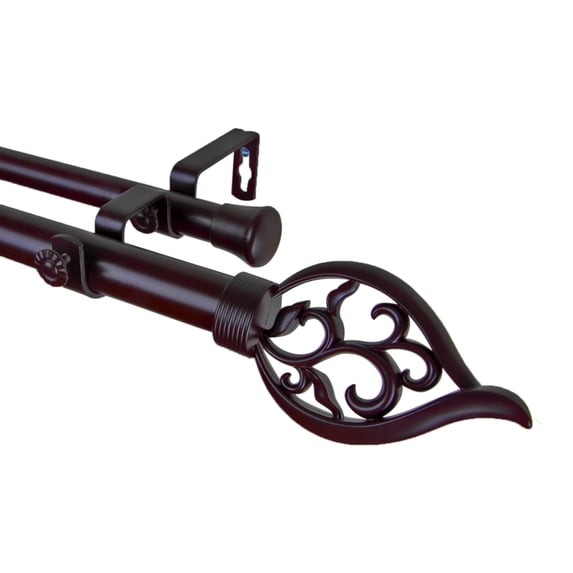 Flora Double Curtain Rod 120-170 inch - Mahogany