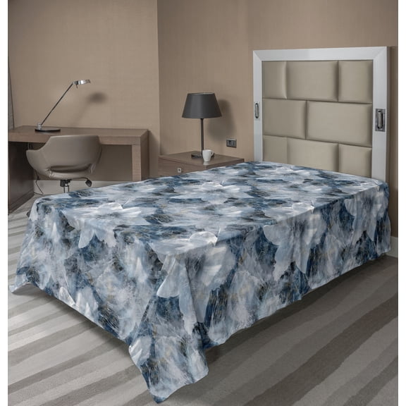 Flora Flat Sheet, Grunge Vibe Oil Painting Like Print of Gentle Flowers Weathered Art, Soft Comfortable Top Sheet Decorative Bedding 1 Piece, TwinXL Size, Pale Grey Dark Night Blue, by Ambesonne