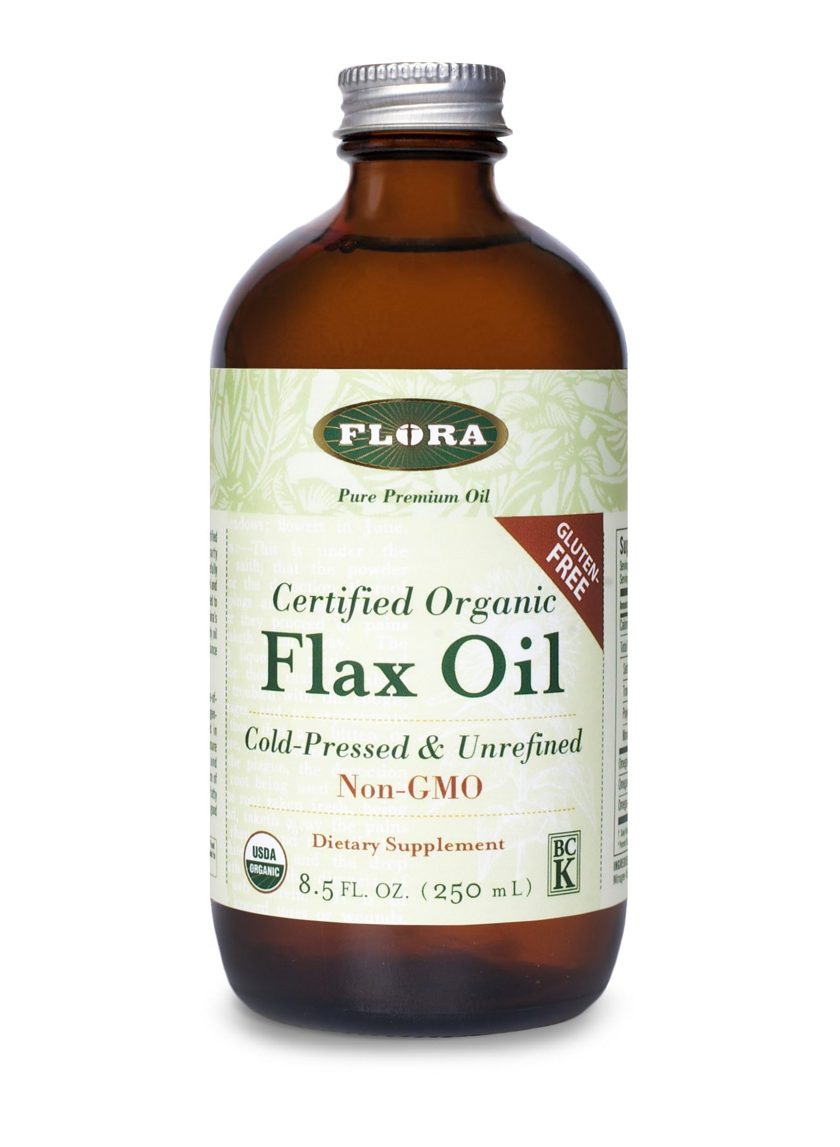 Flora - Flax Oil - Cold-Pressed, COC1Unrefined, Organic Flax Seed Oil - Contains Omega-3 & Omega-6 - Non-GMO & Gluten-Free - Keep Chilled - 8.5 fl. oz. Amber Glass Bottle