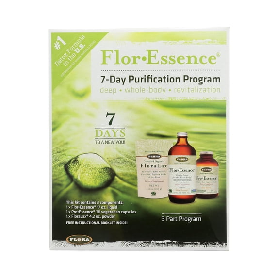 Flora - Flor-Essence 7-Day, 3-Step Kit for Full Body Detox & Cleanse, Detox Kit Contains Detox Tea, ProEssence for Urinary Health and FloraLax Laxative, Plant-Based, Gluten free, Non GMO