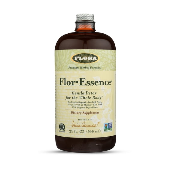 Flora Flor Essence Liquid Tea Blend 32fl oz LARGE - Gentle Detox Cleanse with Burdock Root, Slippery Elm, Kelp, Thistle - Organic Ingredients