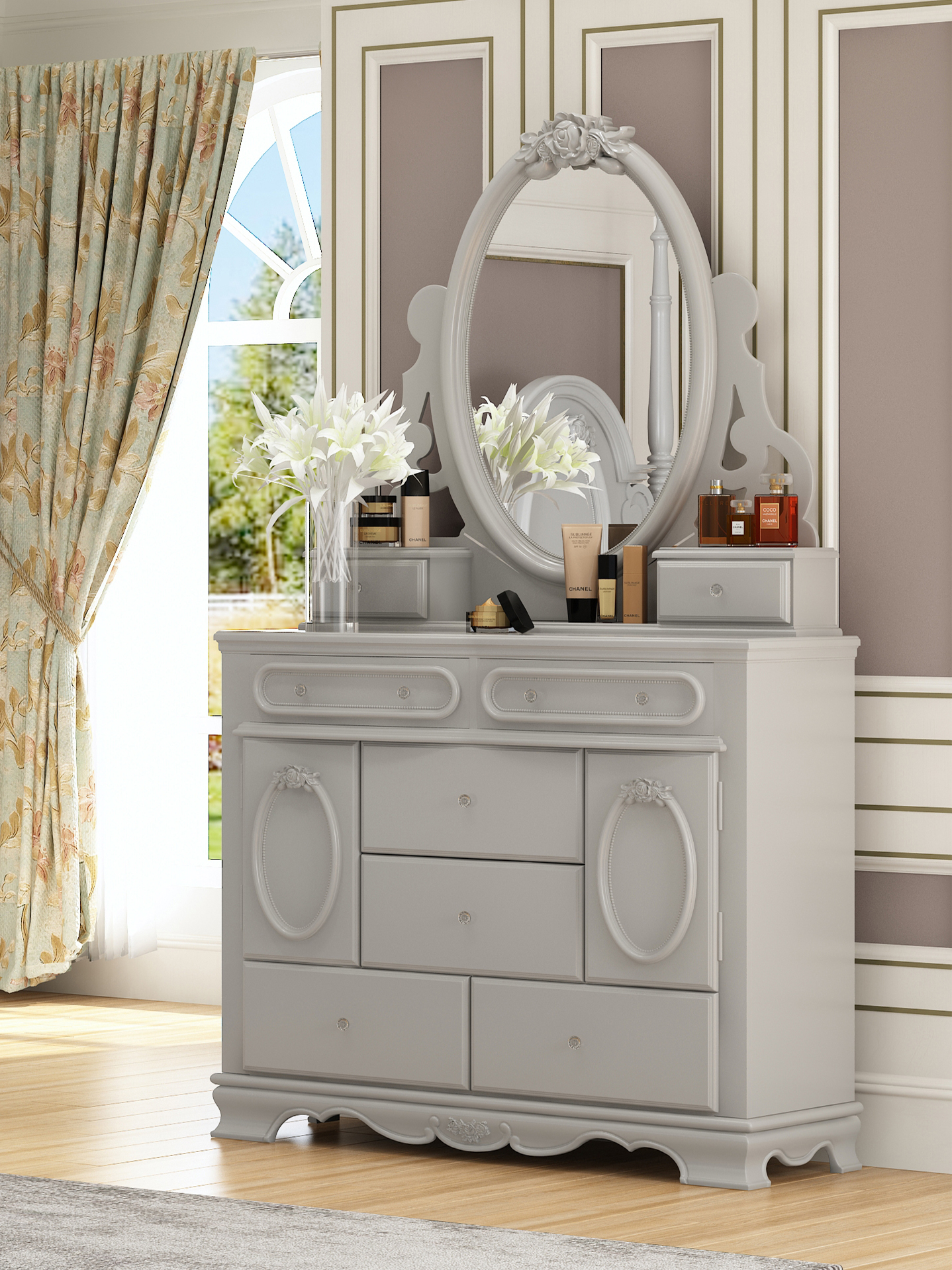 Flora Full-Length Mirror with Jewelry Storage, Gray, Princess Dress-Up ...