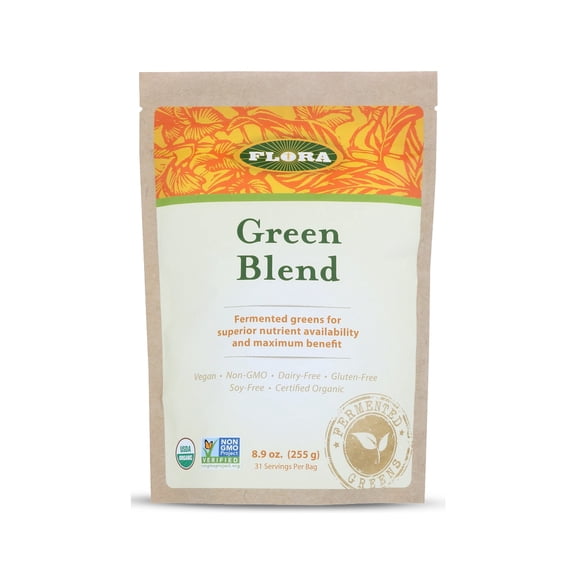 Flora - Green Blend Fermented Grasses, Whole Foods and Superfoods, Same Nutrients as Juicing without The Mess, Antioxidant Rich with Kale and Broccoli, 8.9-oz. Powder