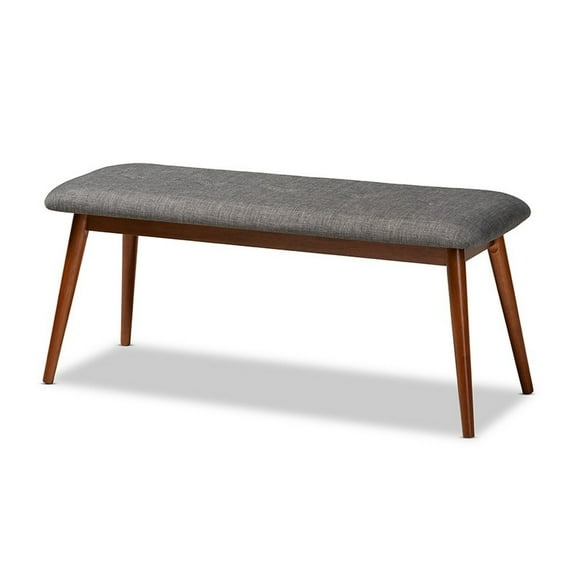 Flora II Mid-Century Modern Dark Grey Fabric Upholstered Medium Oak Finished Wood Dining Bench