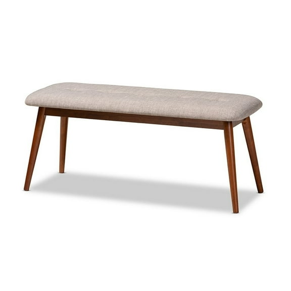 Flora II Mid-Century Modern Light Grey Fabric Upholstered Medium Oak Finished Wood Dining Bench