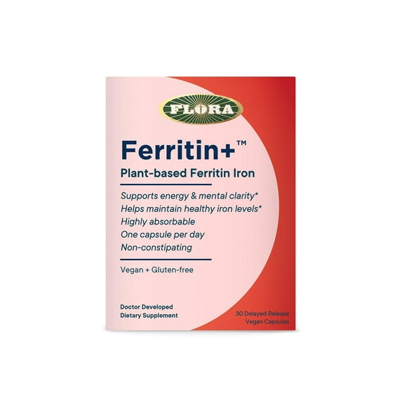 Flora Iron Ferritin Supplement For Women Vegan Non-Constipating Delayed Release 30 Capsules