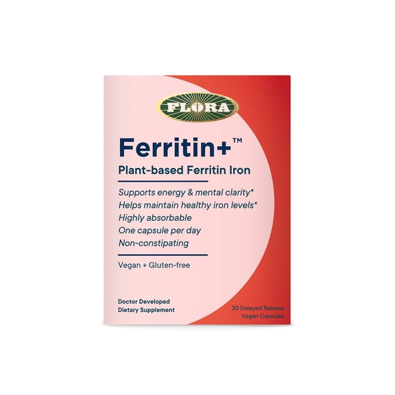 Flora Iron Ferritin Supplement For Women Vegan Non-Constipating Delayed Release 30 Capsules