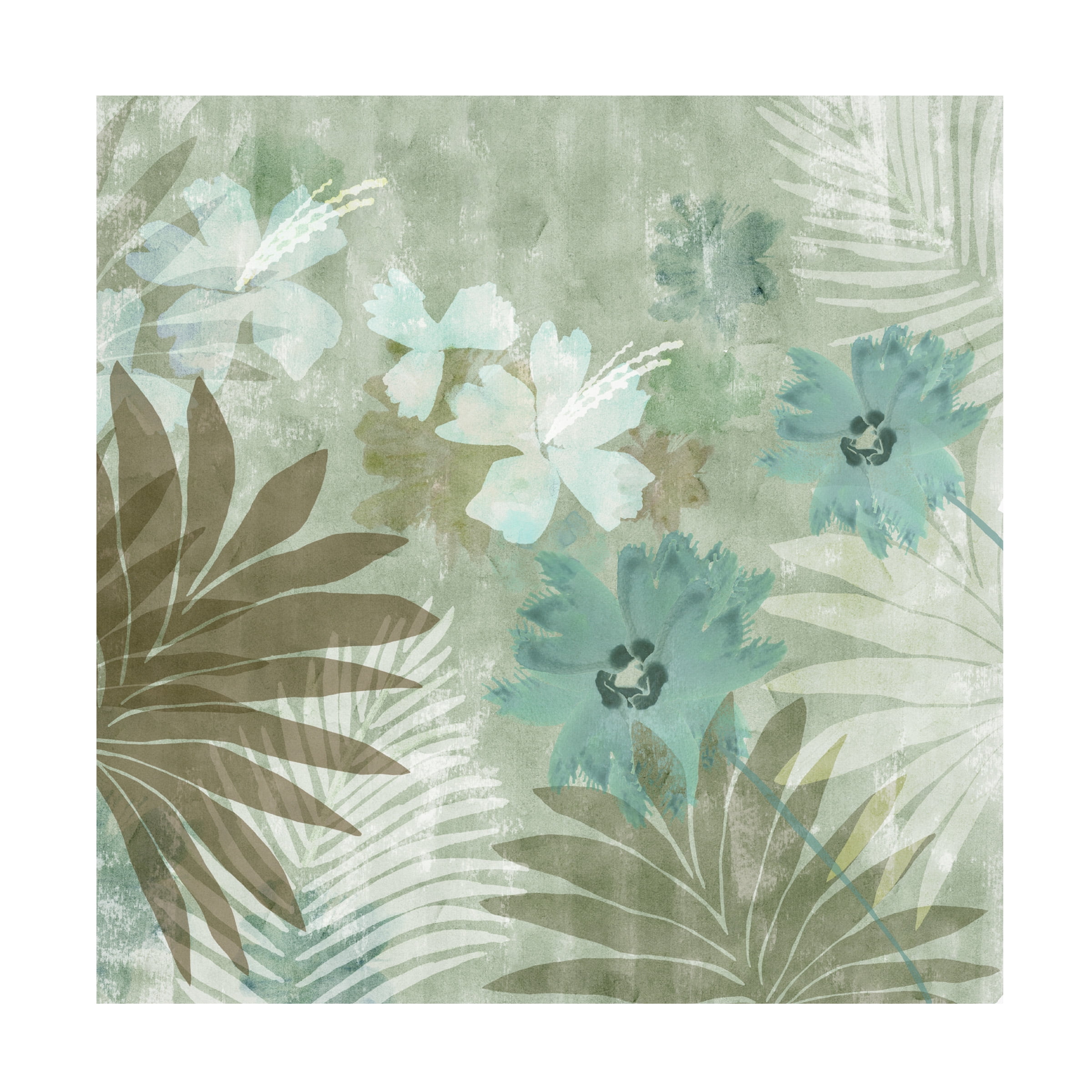 Flora Kouta Tropical Green and Brown Canvas Art, 14" x 14"
