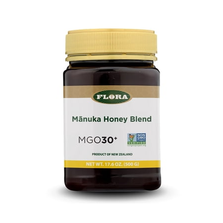Flora - Manuka Honey Blend MGO 30+, New Zealand Honey, 100% Traceable MGO,Natural Healing, Sore Throat Relief, Aids Digestion, 17.6-oz. Jar