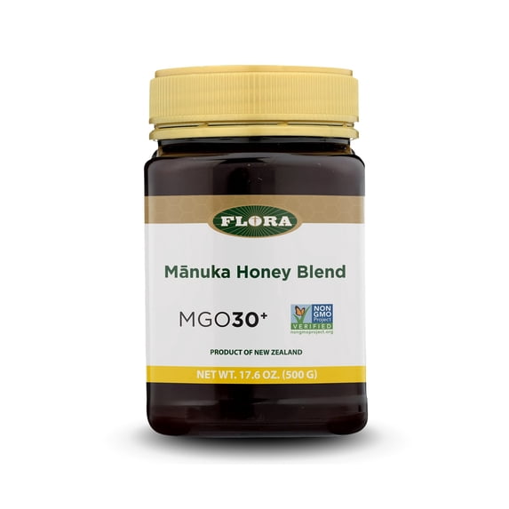 Flora - Mānuka Honey Blend MGO 30+, New Zealand Honey, 100% Traceable MGO,Natural Healing, Sore Throat Relief, Aids Digestion, 17.6-oz. Jar