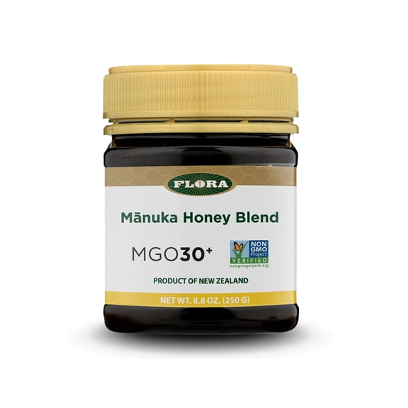 Flora - Mānuka Honey Blend MGO 30+, New Zealand Honey, 100% Traceable MGO,Natural Healing, Sore Throat Relief, Aids Digestion, 8.8-oz. Jar