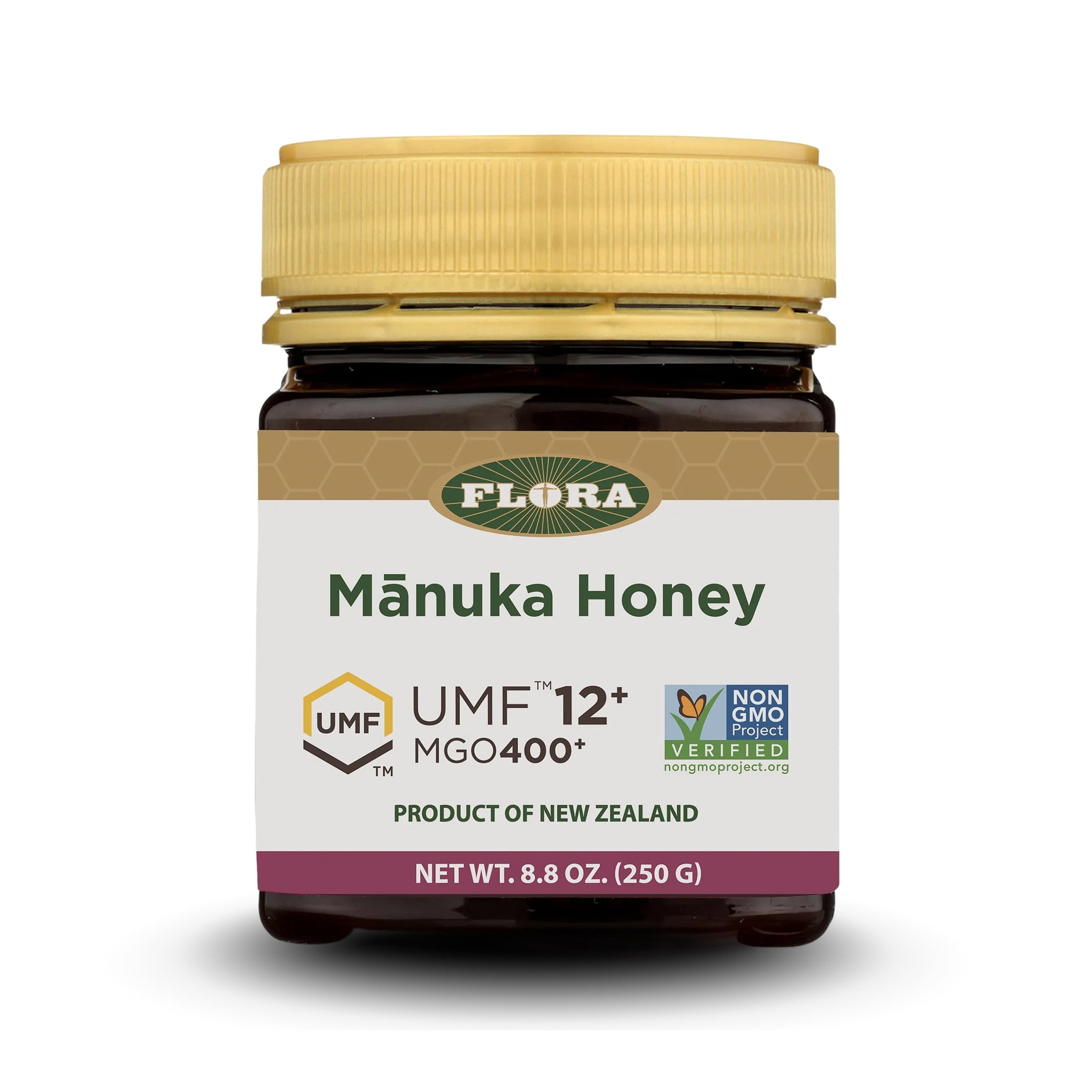 Flora - Mānuka Honey MGO 400+/12+ UMF, New Zealand Honey, 100% Traceable MGO,Natural Healing, Sore Throat Relief, Aids Digestion, 8.8-oz. Jar