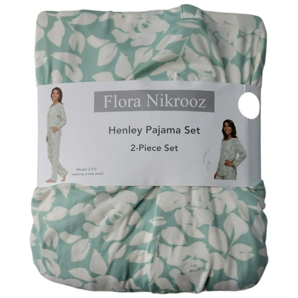 2-Piece Long Sleeve Henley Pajama Set Medium Green