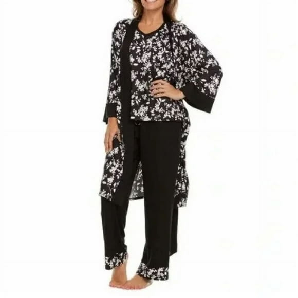 3-piece Sleep Lounge Set of Robe, Tank and Pant, Size Medium