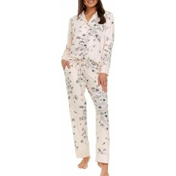 Flora Nikrooz FN Women's 2 Piece Super Soft Satin Trim Notch Collar Pajama Sleep Lounge Set US, Alpha, X-Large, Regular, Regular, Pink