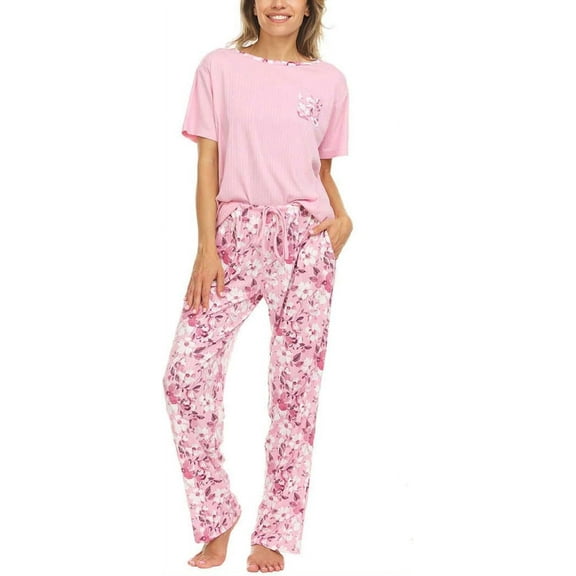 Flora Nikrooz Women 2-piece Super Soft Pajama Set (LARGE, PINK)