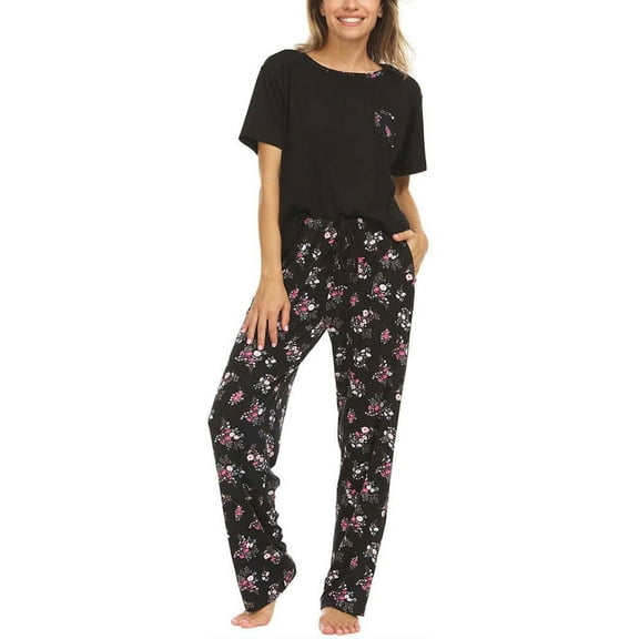 Flora Nikrooz Women 2-piece Super Soft Pajama Set (X-SMALL, BLACK)