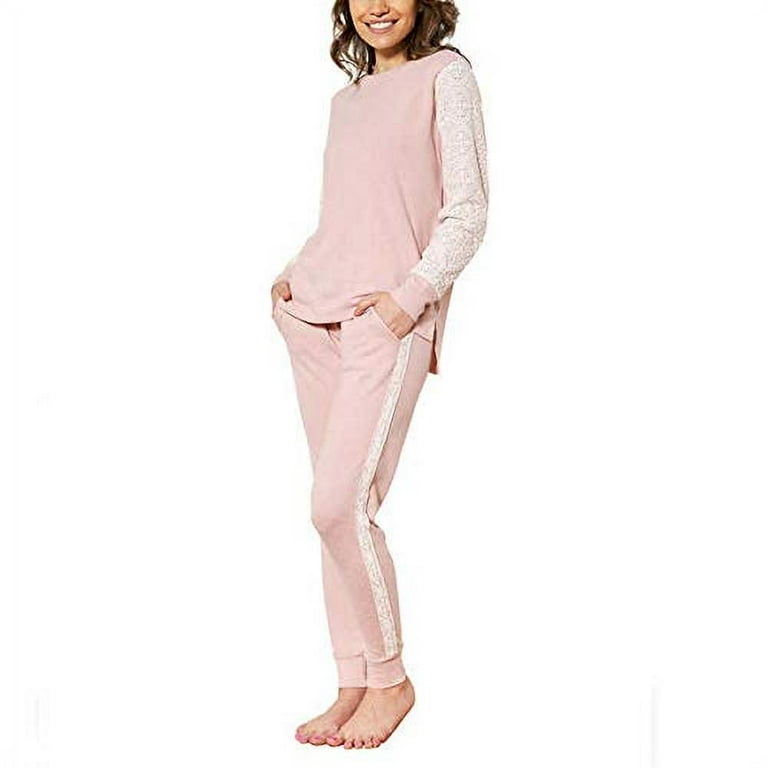 Flora Nikrooz Women s 2 Piece Long Sleeve Lounge Set with Lace Long Sleeve Top Jogger Pant Pink Medium Walmart