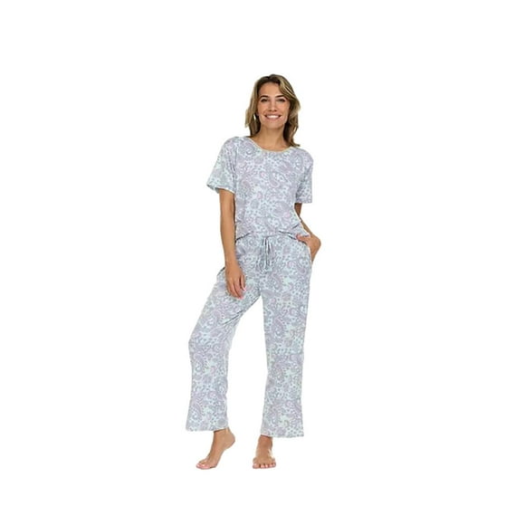 Women's 2 Piece Pajama Set in Blue Paisley Size XS