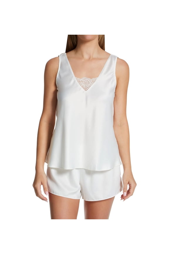 Women's Claudine Matte Charmeuse Short Set with Lace, T90717, Ivory - 101, S