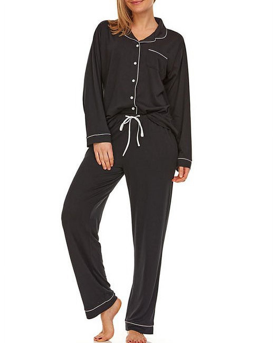 Flora Nikrooz Women's Long Sleeve Notch Collar 2 Piece Pajama Set ...