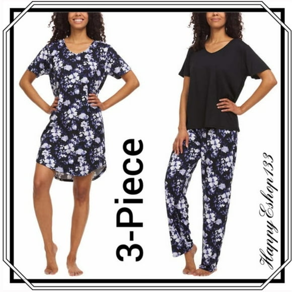 Womens PJ Lounge Set 3-Piece, Black Small
