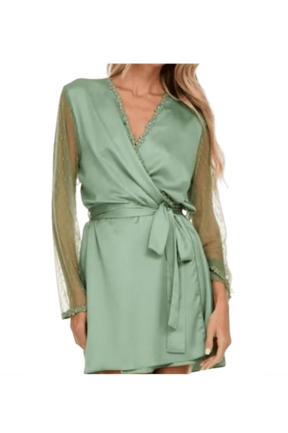 Women's Showstopper Short Lace Wrap Robe Forest Green SMALL