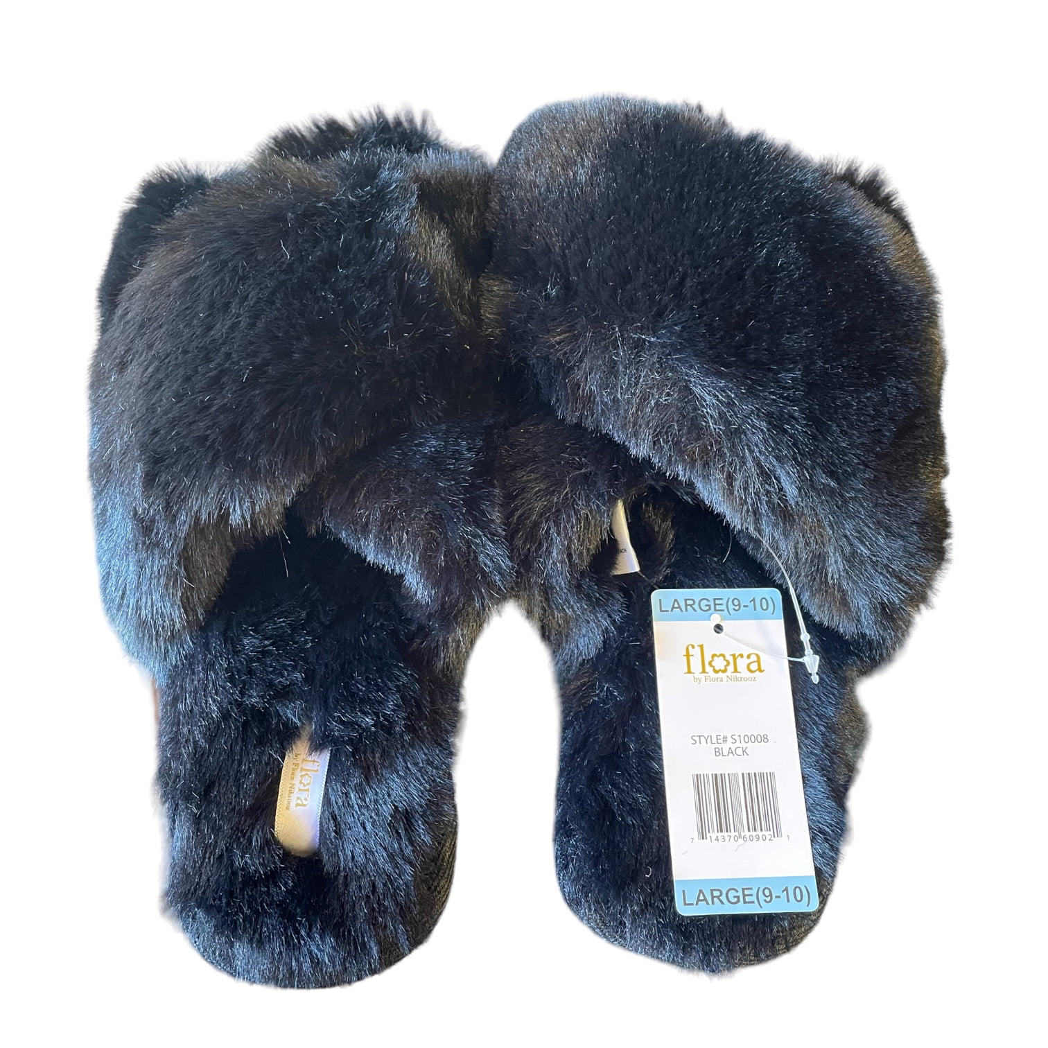 Flora Nikrooz Women's Soft & Comfortable Faux Fur Crossband Slipper (Black, L(910))