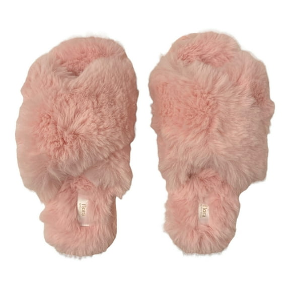 Flora Nikrooz Women's Soft & Comfortable Faux Fur Crossband Slipper (Pale Pink, S(5-6))