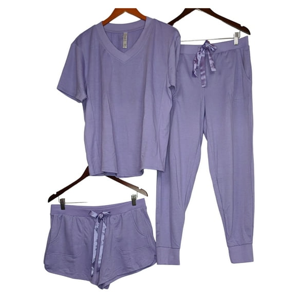 Women's Sz L French Terry 3-piece Lounge Set Purple