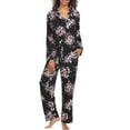 thumbnail image 1 of Flora Nikrooz Women's Ultra Soft Floral Print 2-piece Pajama Set Size: 3X, Color: Black, 1 of 1