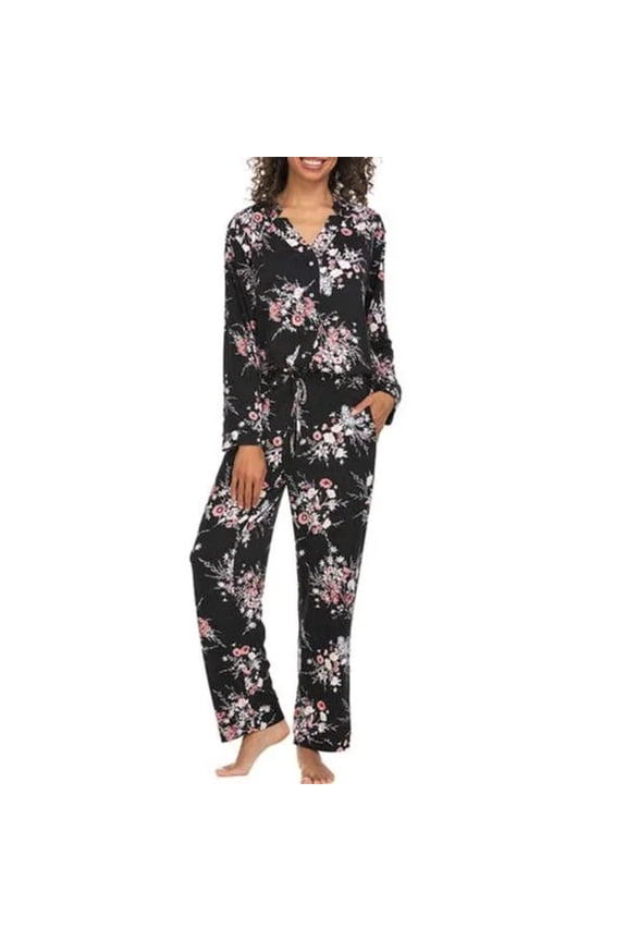 Women's Ultra Soft Floral Print 2-piece Pajama Set Size: 3X, Color: Black