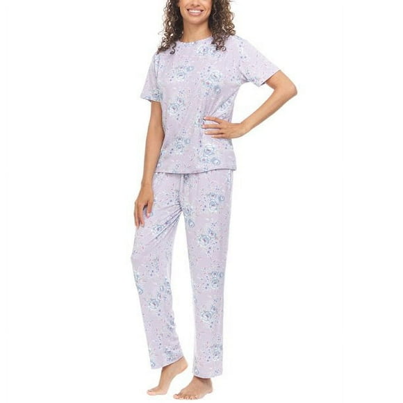 Womens Printed Notch Collar Pajama Set, 2 Pieces,Blue,XX-Large