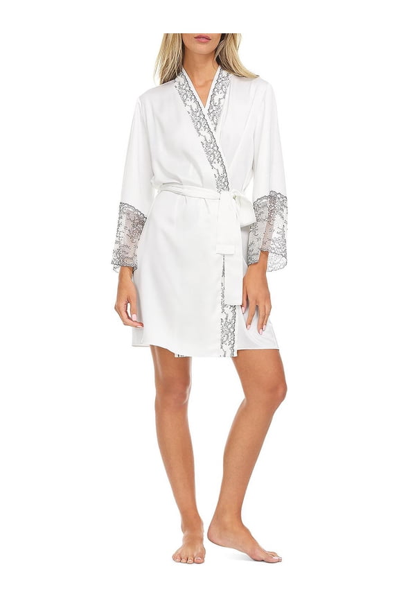 Womens Satin Lace Trim Long Robe