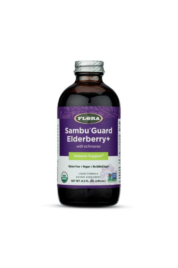 Organic Black Elderberry Syrup + 8.5 fl. Oz. - Immune Booster with Echinacea, for Kids & Adults, No Added Sugar, Gluten Free, Vegan, SambuGuard