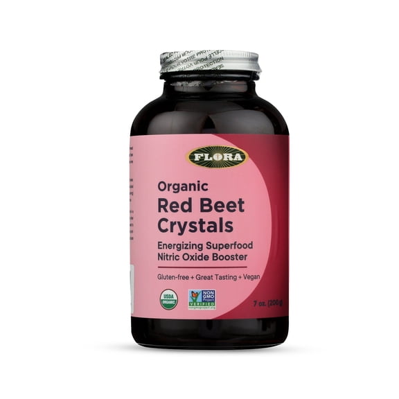 Flora - Organic Red Beet Crystals, Energizing Superfood, Nitric Oxide Booster, Vegan, Equals 5.5 lbs. of Red Beets, Pressed from Fresh Harvested Organic Beets, 7-oz. Powder