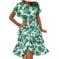 thumbnail image 1 of Flora Printed Round Neck Belted Button Down Short Sleeves Dress, 1 of 4