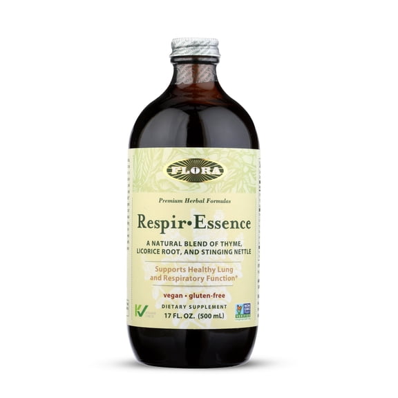 Flora - Respir-Essence Natural Lung & Breath Aid, Natural Blend of Thyme, Licorice Root and Stinging Nettle, Vegan and Gluten-Free, 17-fl. oz. Glass Bottle