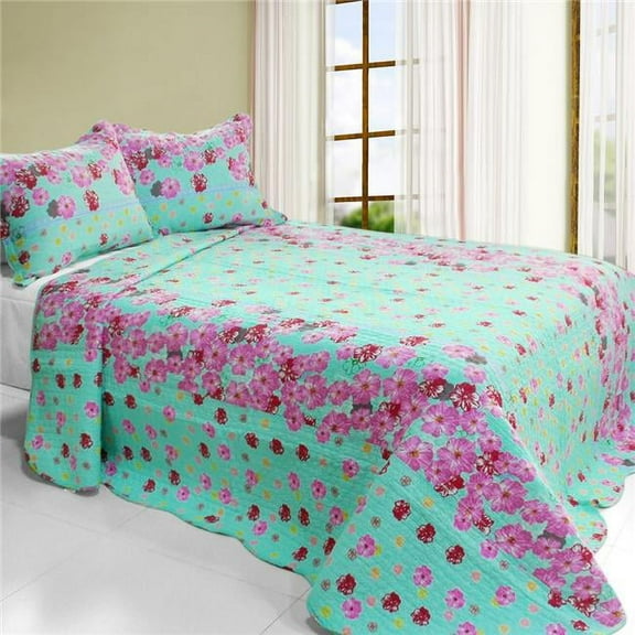 Flora River - 3 Pieces Cotton Vermicelli-Quilted Printed Quilt Set Full & Queen Size - Multicolor