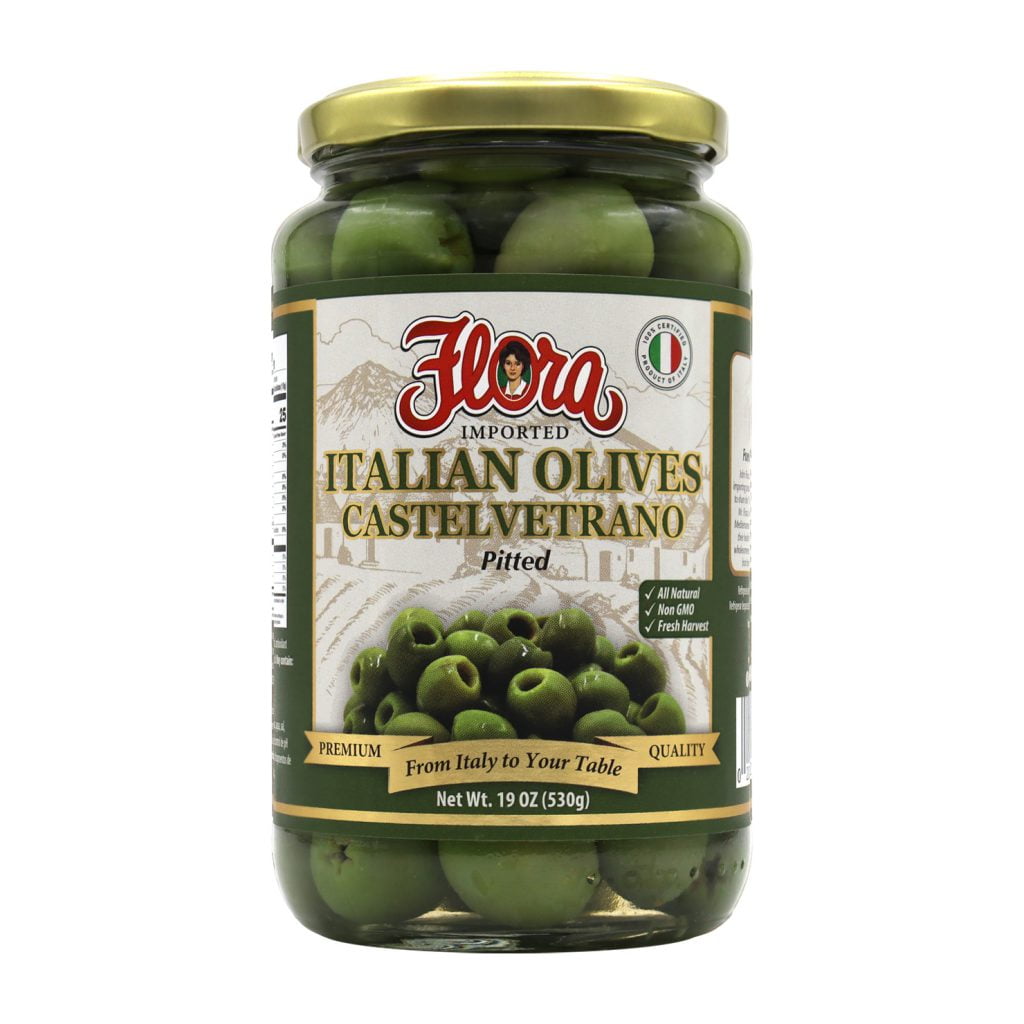 Flora Sicilian Olives Pitted, 19 oz
