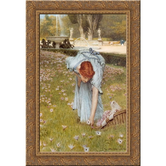 Flora Spring in the Gardens of the Villa Borghese 19x24 Gold Ornate Wood Framed Canvas Art by Alma Tadema, Sir Lawrence
