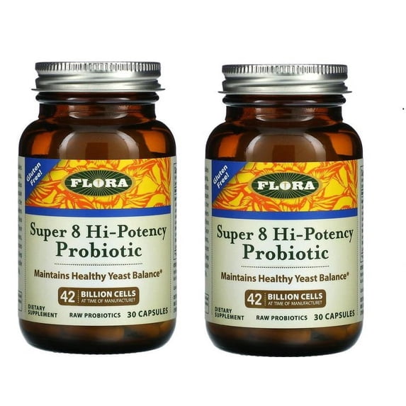 Flora, Super 8 Hi-Potency Probiotic, 42 Billion Cells, 30 Capsules 2 Packs