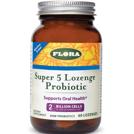 Flora - Super 5 Lozenge Probiotic, Raspberry Flavored Oral Probiotic, Good for Bad Breath, Five Strains with 2 Billion CFU, Regain and Retain Gut Health, RAW, 60 Lozenges