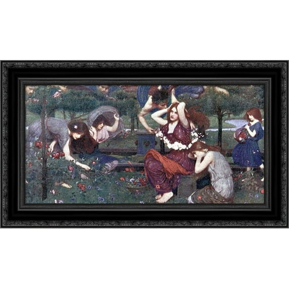 Flora and the Zephyrs 24x16 Black Ornate Wood Framed Canvas Art by Waterhouse, John William