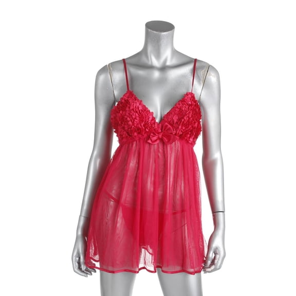 Flora by Flora Nikrooz Womens Bellflower Babydoll Chemise 2 Piece Lingerie Set;Small