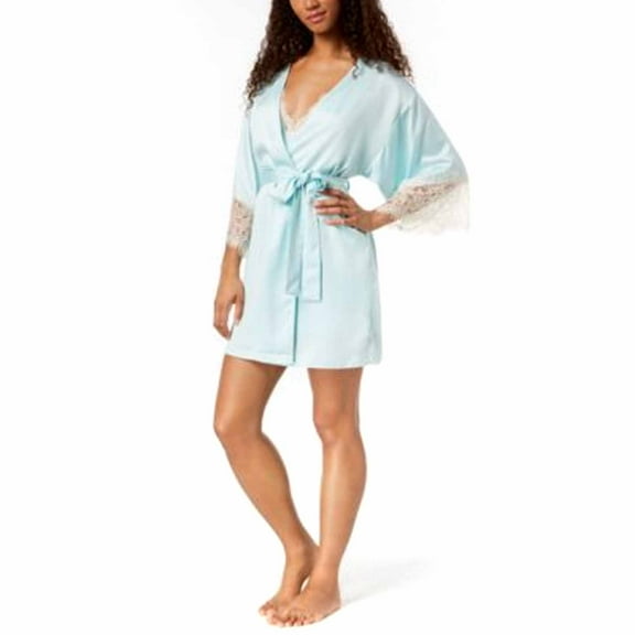 Flora by Flora Nikrooz Womens Parker Lace-Sleeve Kimono Robe (Bridal Blue, Large/X-Large)