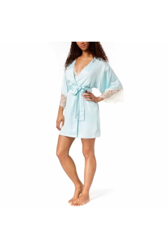 Flora by Flora Nikrooz Womens Parker Lace-Sleeve Kimono Robe (Bridal Blue, Large/X-Large)