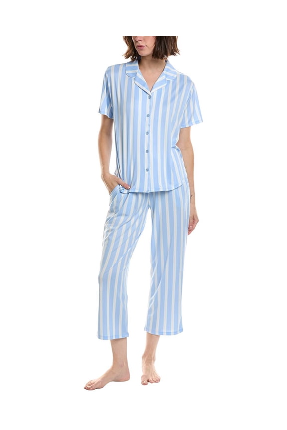Flora by Flora Nikrooz womens 2pc Printed Knit Notch Collar Pajama Set, s, Blue