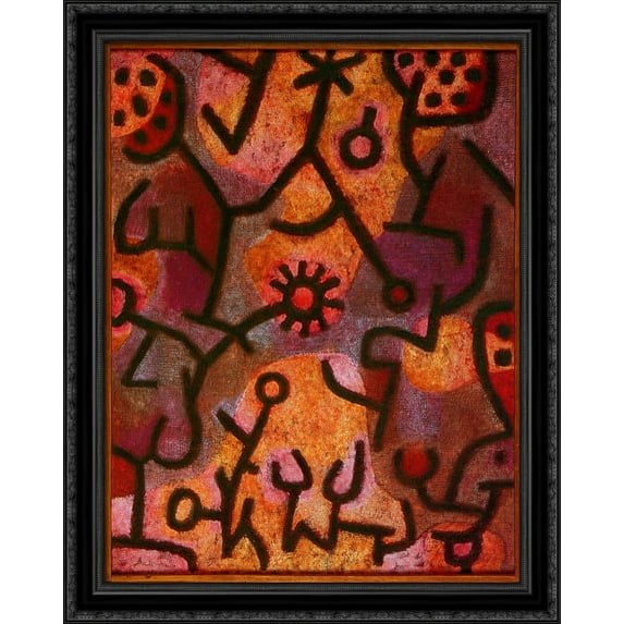 Flora on rocks Sun 28x34 Large Black Ornate Wood Framed Canvas Art by Paul Klee