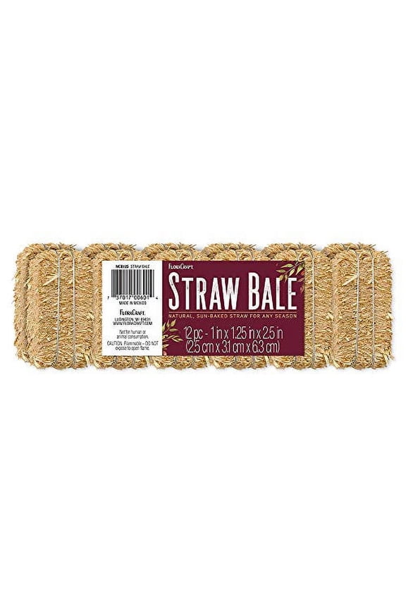 12 Piece Decorative Straw Bale 1 Inch x 1.25 Inch x 2.5 Inch Natural